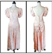 VTG 80s Prom Formal Pink Basque Waist Floral Alfred Angelo Pleated Dress XS/S