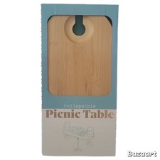Collapsible Wooden Portable Picnic Table For 2 Holds 2 Stemmed Glasses 15.5"x8"