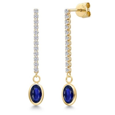 14K Yellow Gold Sapphire and Lab Grown Diamond Dangle Earrings for Women | 1.50
