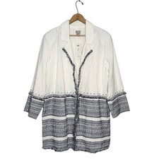 Chico s Woman's White Embellished Cotton Eyelet Jacket Size XL NWT