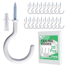 20 Pack 2.9 Inch Heavy Duty Ceiling Hooks Vinyl Coated Screw-In Wall Hooks