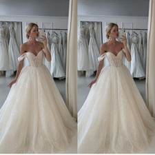 Elegant Wedding Dresses Off The Shoulder A Line White Ivory Glitter Bridal Gowns