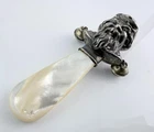 Antique Victoria Sterling Silver Figural Old Man MOP Shell Handle Baby Rattle