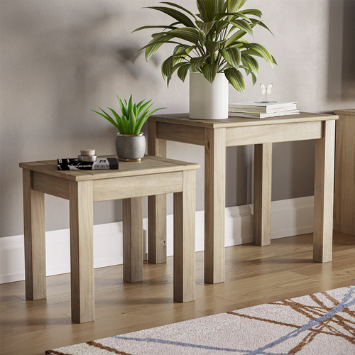Panama Nest Of 2 Tables Natural Solid Pax Wax Finish Side Table Solid Furniture - Picture 7 of 10