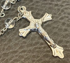 Vintage Silver Tone ROSARY Clear Beads Cross ...