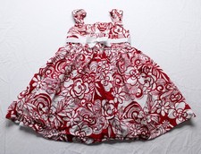 Bonnie Jean Girl's Floral Print Zip-Back Woven Dress CN6 Red and White Size 4