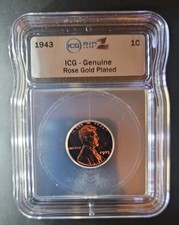 Wheat Cent Rose 1943 Gold Plated ICG Genuine