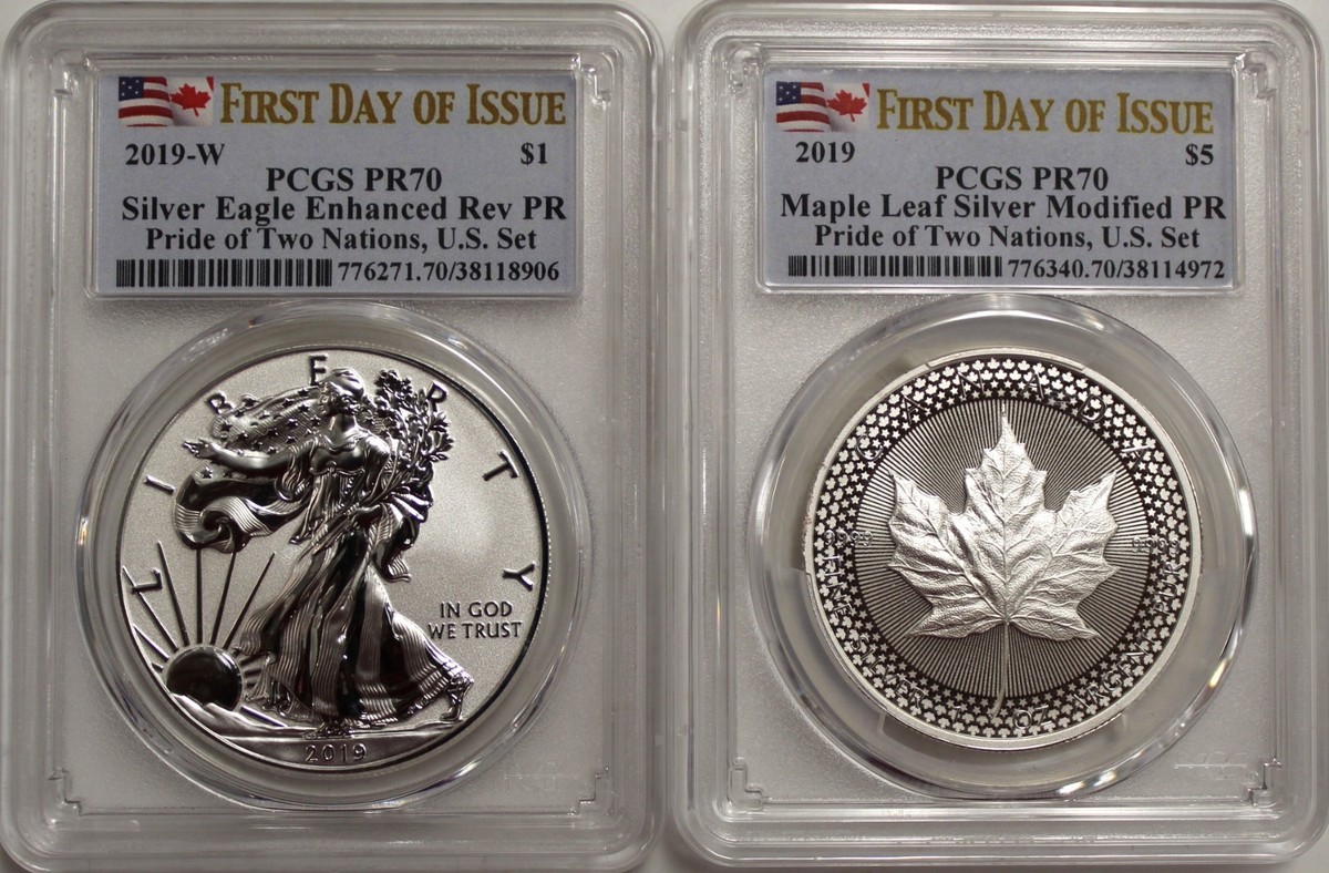 【2/1までSALE❗️】メキシコ製 925 ヘビーノットリンクブレス 72g 2019 Pride of Two Nations Silver Eagle and Maple Leaf 2 Coin Set