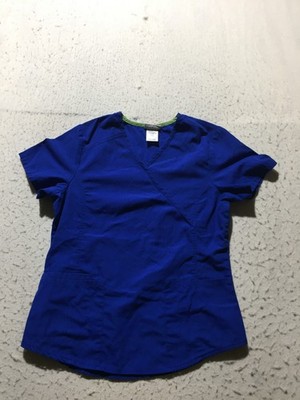 ScrubStar Scrub Shirt Womens S Small Blue Stretch Short Sleeve Pockets V Neck