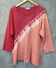 Jess & Jane XL Tunic Top Pink Brushed Knit Pockets Cotton Lagenlook Boho