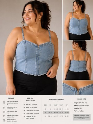 Fashion Nova Zayla Denim Corset Top Womens 2X Plus Size NWT Bustier Blue