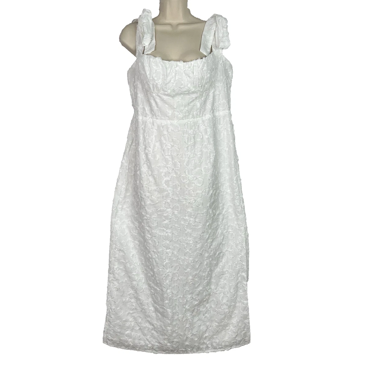 cupid tied shoulder embellished midi dress white Cupid Tied Shoulder Embellished Midi Dress White