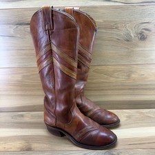 Miss Capezio Vintage Tall Western Boots 6 M Whiskey Cognac Chevron Boho Festival
