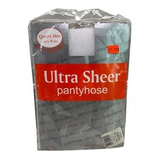 Vintage Queen Size Extra Wide Ultra Sheer Pantyhose 100 Nylon White 1X-2X