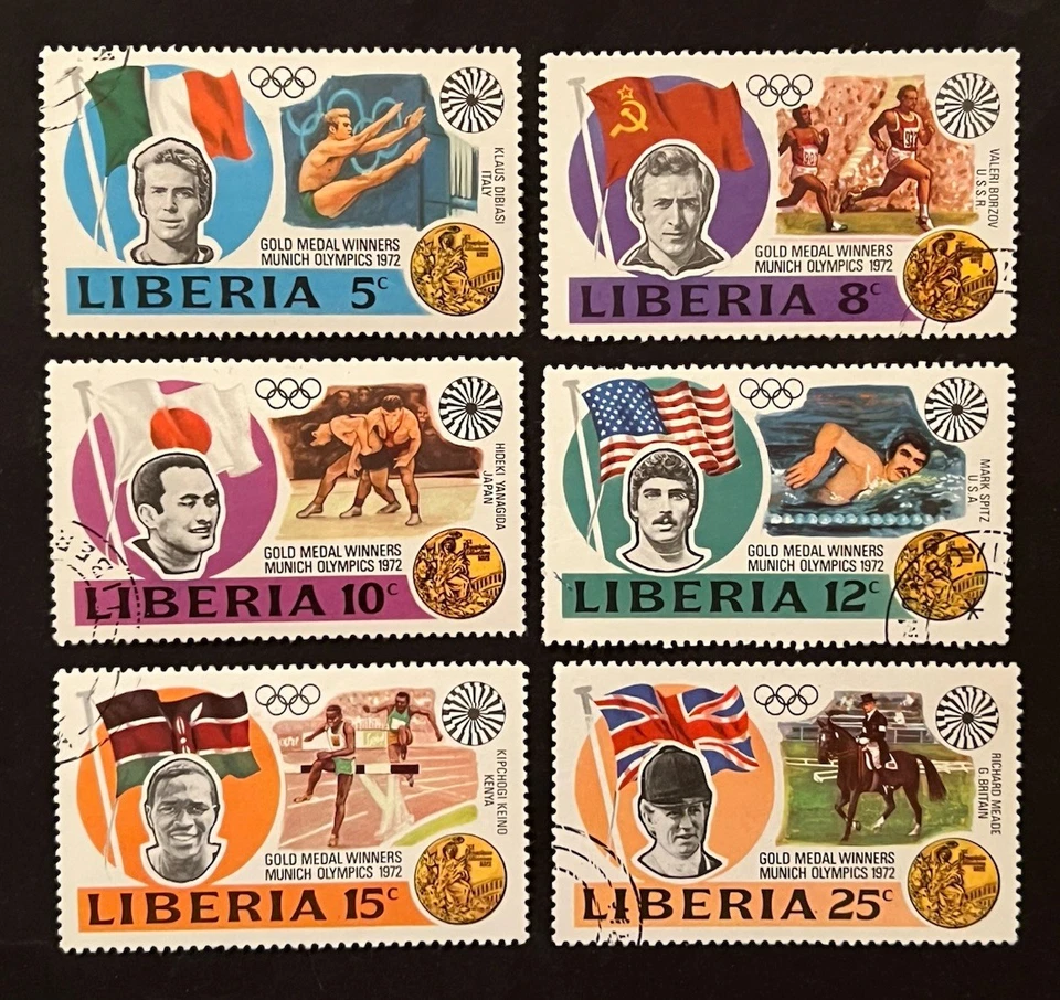 Sellos de viaje: Estampillas de Liberia 1972 Scott #616-621 medallistas de oro olímpicos usadas CTO Foto 2 de 4