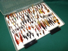 approx 170 salmon flies waddingtons  double treble hooks in box