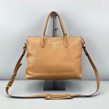 Prada 2WAY Brown Caramel  Leather Zip Top Tote Crossbody Bag AUTH