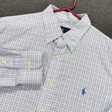 Ralph Lauren Dress Shirt Mens 17.5 36/37 Slim Fit Check Blue Multi Classic