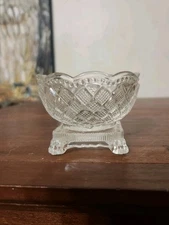 Vintage Fostoria Avon Clear Crystal Footed Salt Cellar Dish Diamond Pattern