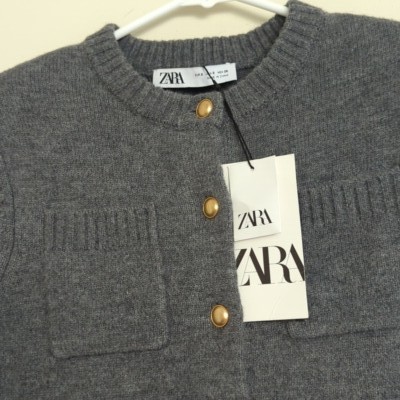 ZARA WOMAN GRAY KNIT POCKET MINI DRESS Gold buttons Long sleeves 3920/031 S  NWT | eBay