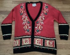 VTG Heirloom Collectibles Christmas Sweater Ugly Size Medium M NOEL Cardigan