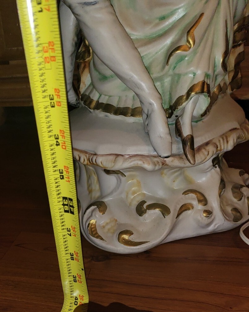 Vintage 40" 2 Figurine Lamp Original Shade/Fringe CAPODIMONTE Italy Man