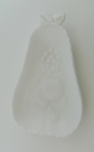 Hazel Atlas Milk Glass Pear Shaped Dish Fruit Design Bowl Relish Dish Floral - Picture 9 of 12