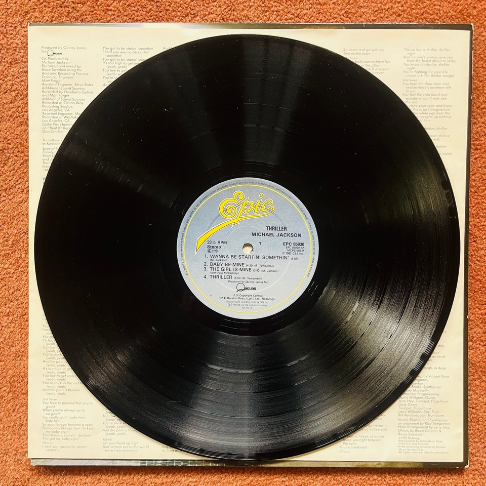Michael Jackson Thriller Gatefold 12" Vinyl LP 1982 Epic Records EPC