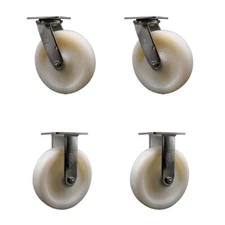 8 Inch 316 Stainless Steel Nylon Caster Set w/Roller Bearings 2 Swvl 2 Rigid SCC