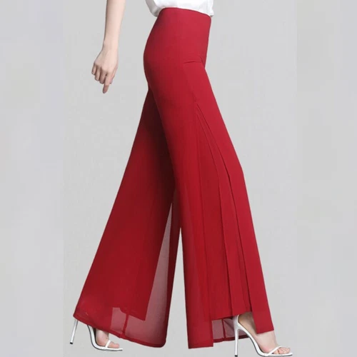 Damen Chiffon Tanzhose Schlitz weite Beine Hose Freizeit Maxi Culotte Modern - Bild 17 von 23