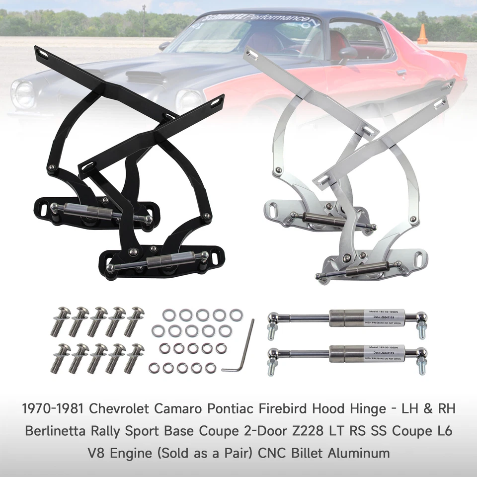 Billet Hood Hinge Kit Pair For Chevrolet Camaro & Pontiac Firebird 1970-1981  - Imagem 3 de 4