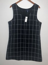 Gap NEW Womens Sleeveless Plaid Preppy Shift Dress Black Gray School Girl Sz 14