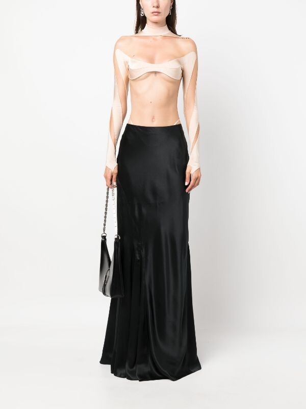 MUGLER Mesh Panelled Body Nude FR 44 US 12 XL Org $870