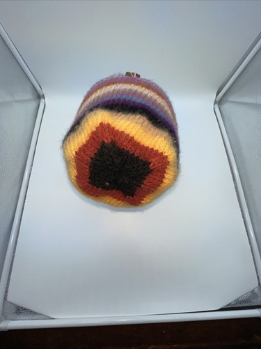 100% Ragg Wool Beanie multicolored stripes wood peace Sign Charm - 第 6/10 張圖片