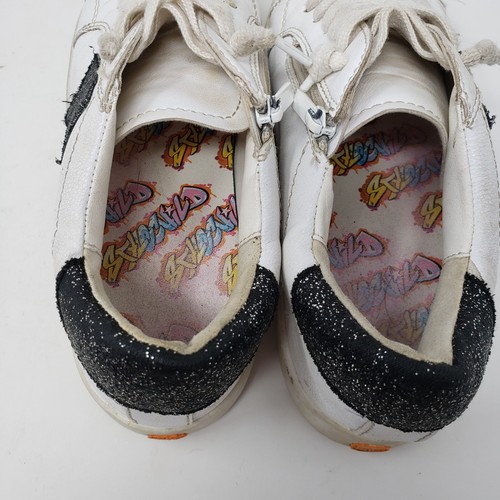 Stylechild Girls Size 3 Sneakers White Black & Silver Blue Glitter Star - Picture 7 of 15