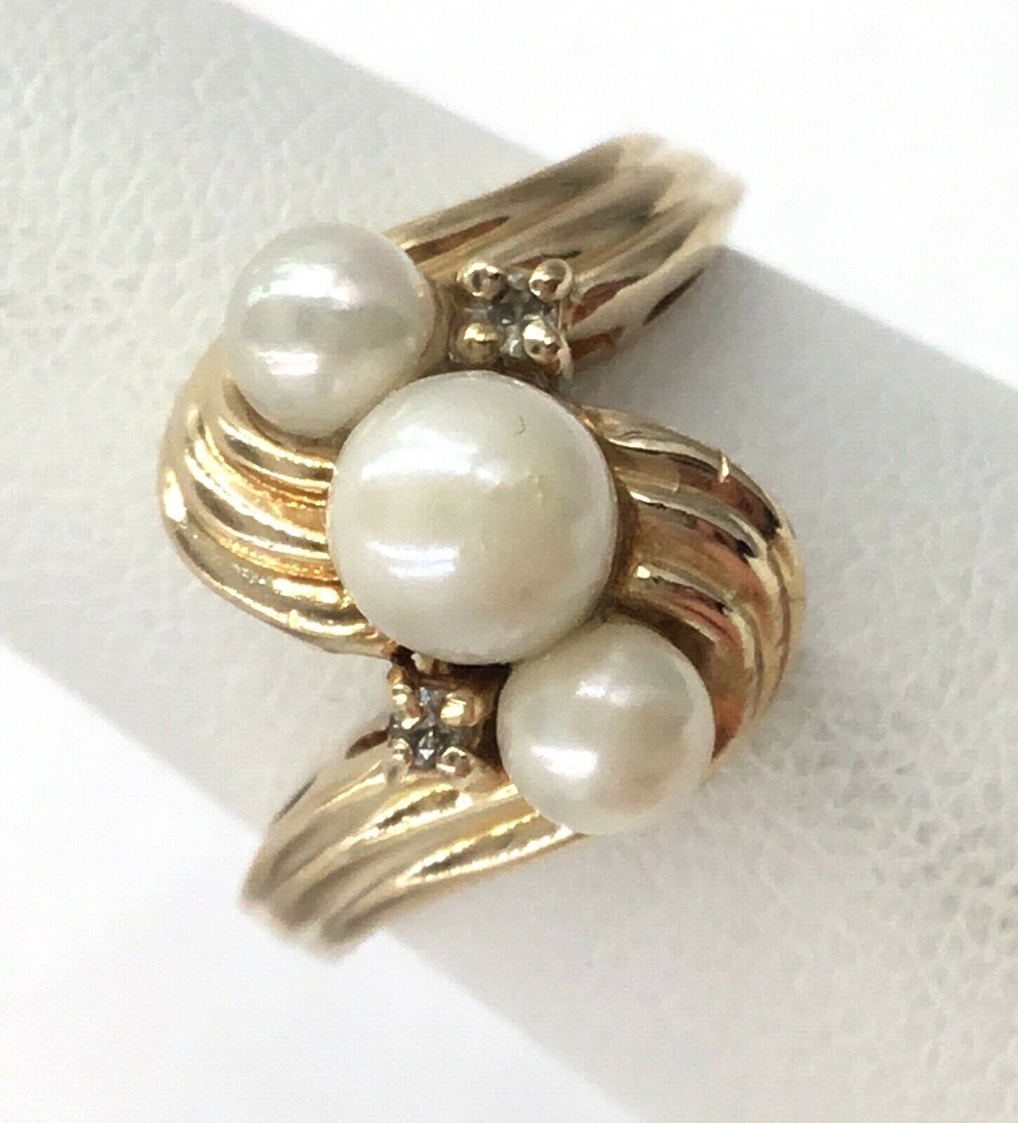 14k Yellow Gold Cultured Pearl & Diamond Accent R… - image 1