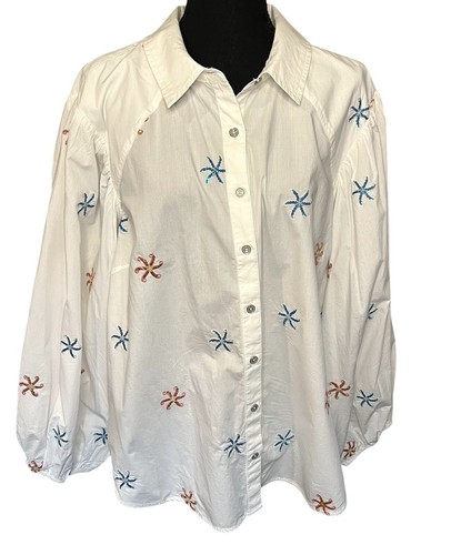 Maeve Anthropologie Embroidered Starfish White Sequin Button Size 2X Beachy - Picture 5 of 13