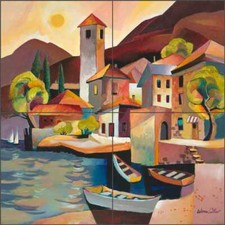 Mediterranean Tile Backsplash Warren Cullar Cyprus Art Ceramic Mural WC32