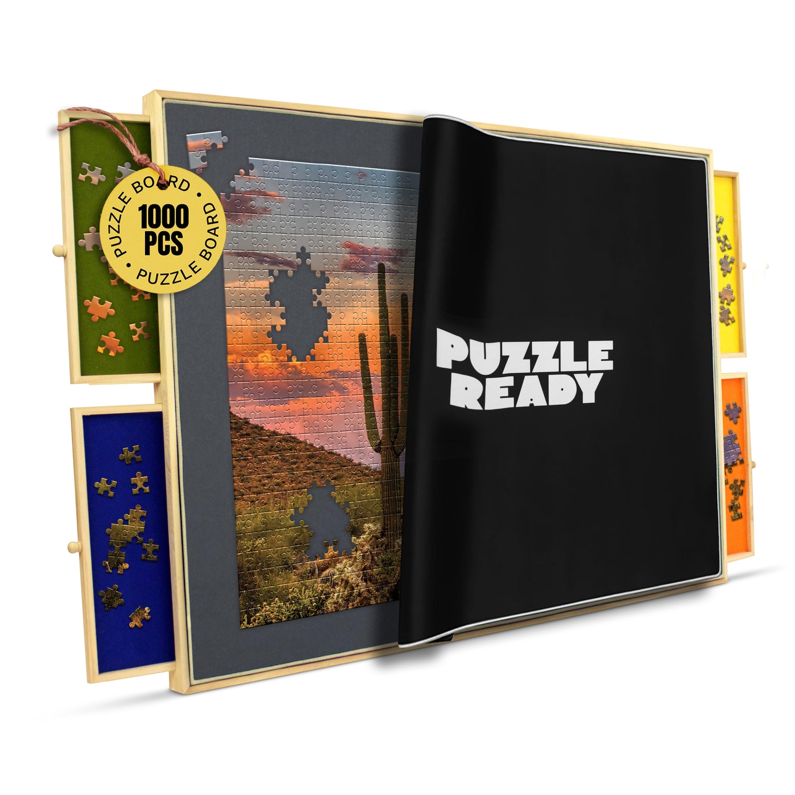 Puzzle Board with Drawers & Cover Mat - 1000 Pieces Wooden Jigsaw Puzzle Tabl...