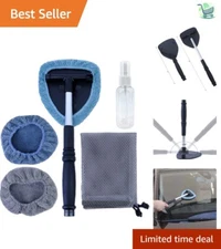 Pivoting Triangle Windshield Tool with Adjustable Handle & 3 Microfiber Bonnets