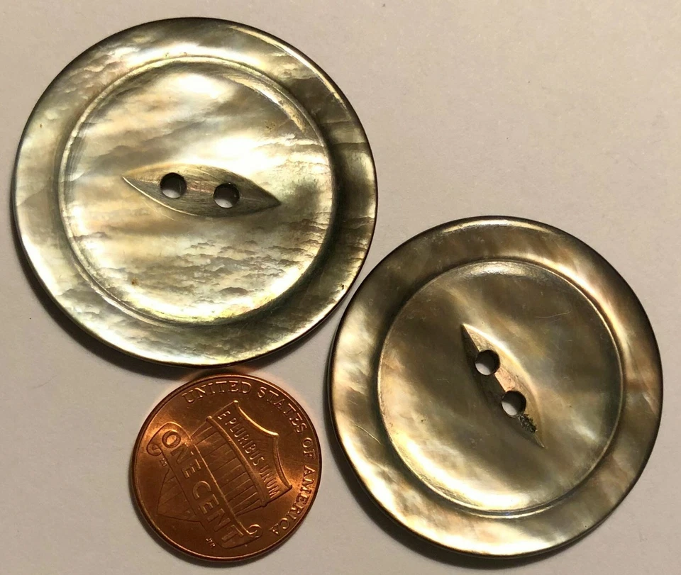 2 Large MOP Natural Shell Abalone Sew-through Cat Eye Buttons 1 7/16" 37mm 10000 - Image 3 of 4