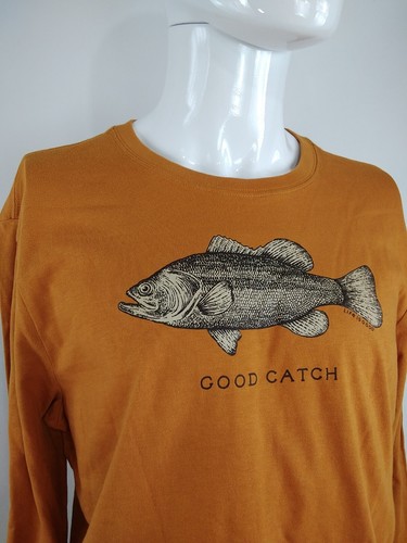 Life is Good Men L/S Crusher Tee Good Catch Large Mouth Bass Brown Medium 08812 - Picture 2 of 10