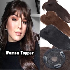 100 Remy Human Hair Topper Bangs Clip In Silk Top For Women Cover Loss Hair