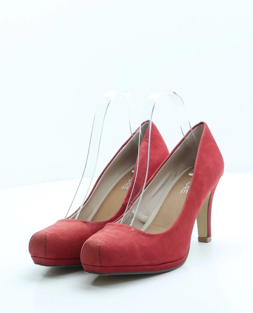 Red suede block heel shoes discount