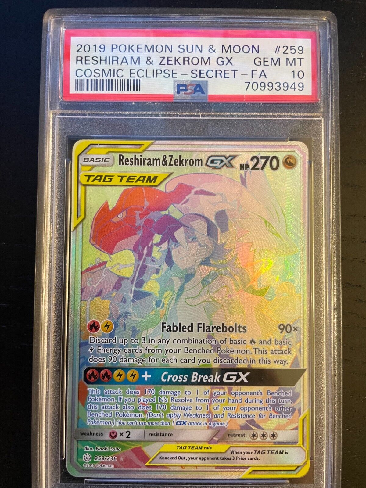 Mavin  zekrom and reshiram GX Full Art - Cosmic Eclipse PSA 10