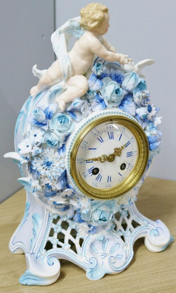 Beautiful Antique French 8 Day Bell Striking French Porcelain Mantle