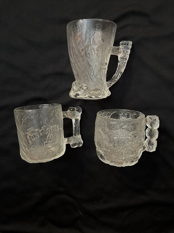 Lot of 3 Vintage 1993 McDonalds Flintstones Glass Mugs Rocky Rd Mammoth Pre-Dawn