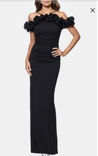 Xscape Tayla Scuba Ruffle Top Crepe Gown Floor Length SZ 12 ($229) Black