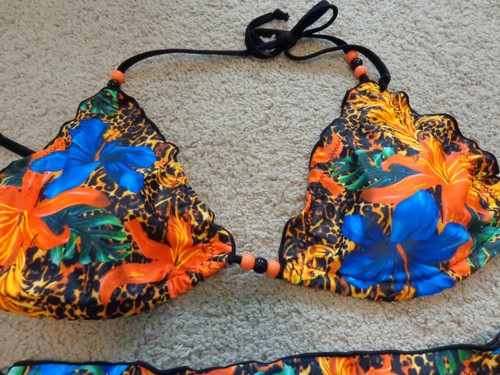 Vibrant Leopard/Flower Print 💗Low Waisted Lined Bikini Bathing Suit Sz M - Picture 5 of 8