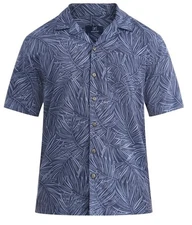 Camp Shirt Mens 2XL XXL Washed Indigo Palms Blue Floral Button Up Hawaiian New
